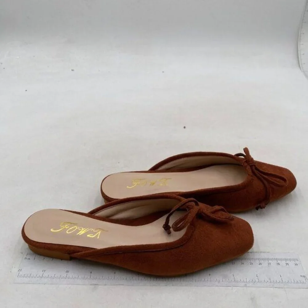 FOWT Brown Low Heel  Almond Toe Mule Bow Knot Suede Slippers,Slip on Leisure Lad - Picture 4 of 8